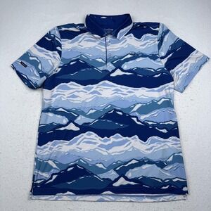 Good Good Polo Shirt Mens XL Blue Mountain Print Golf Performance Stretch Tech